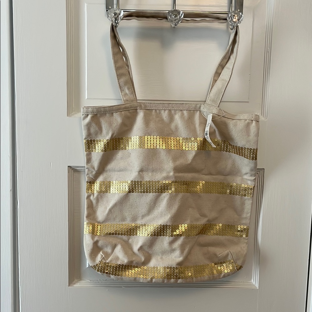 Gold Sequin Striped Tote Bag